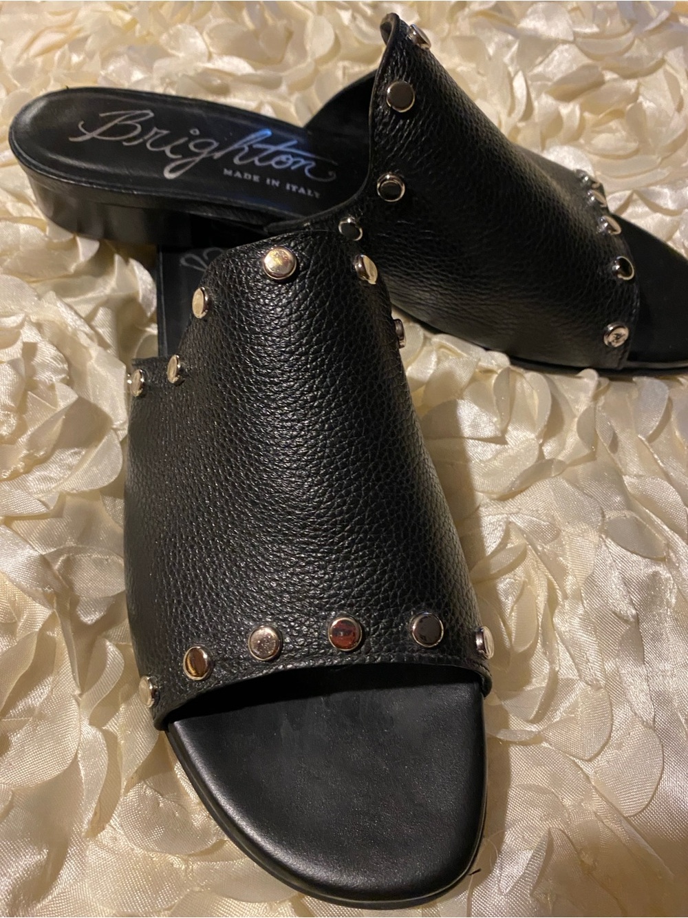 Brighton Black Night Studded Leather Slide Mules